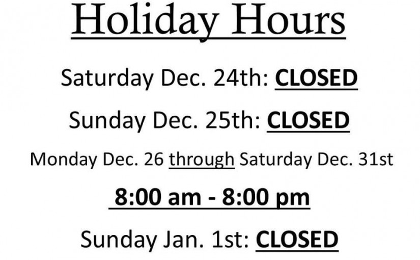 2016/2017 Holiday Hours